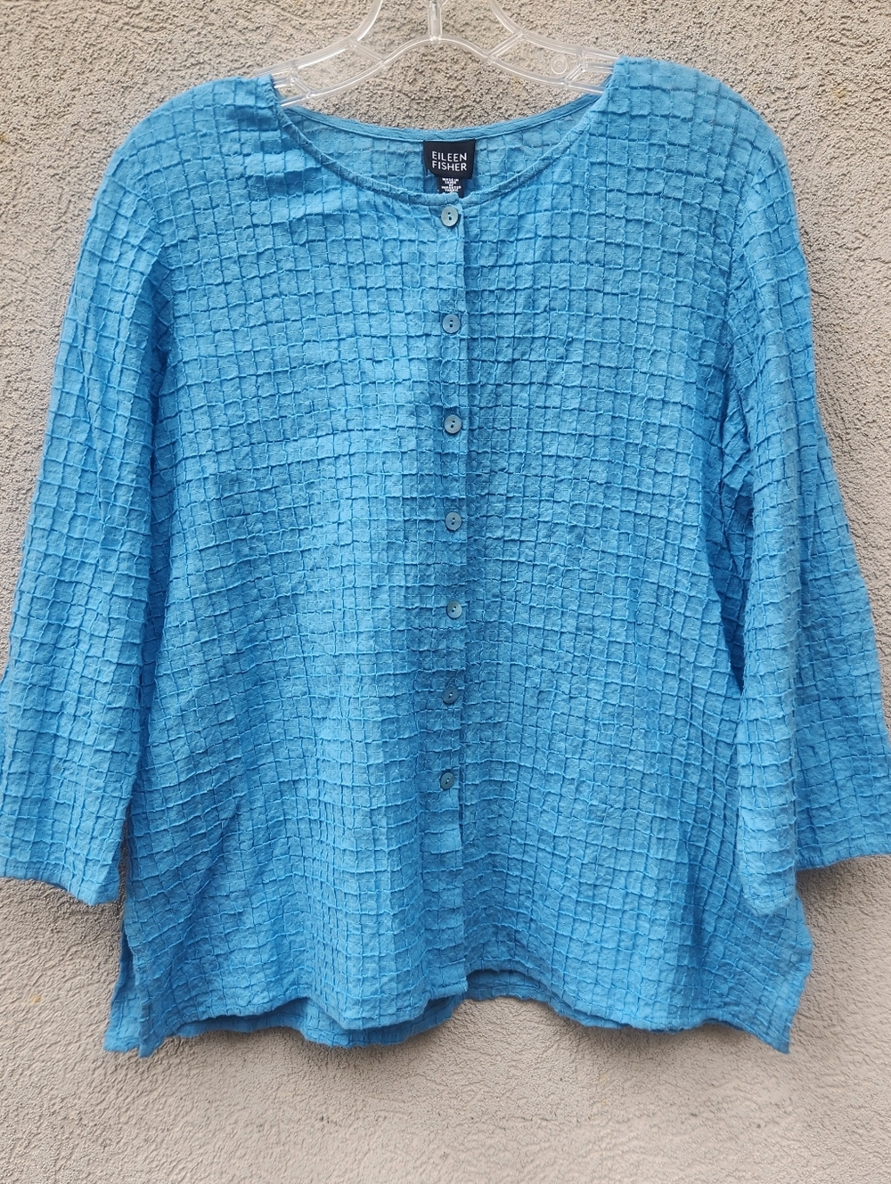 EILEEN FISHER Women's Blouse Extra Small Blue Cotton Windowpane Top
